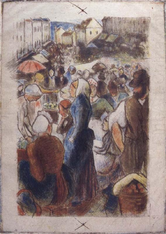 Market at Gisors rue Cappeville, Camille Pissarro